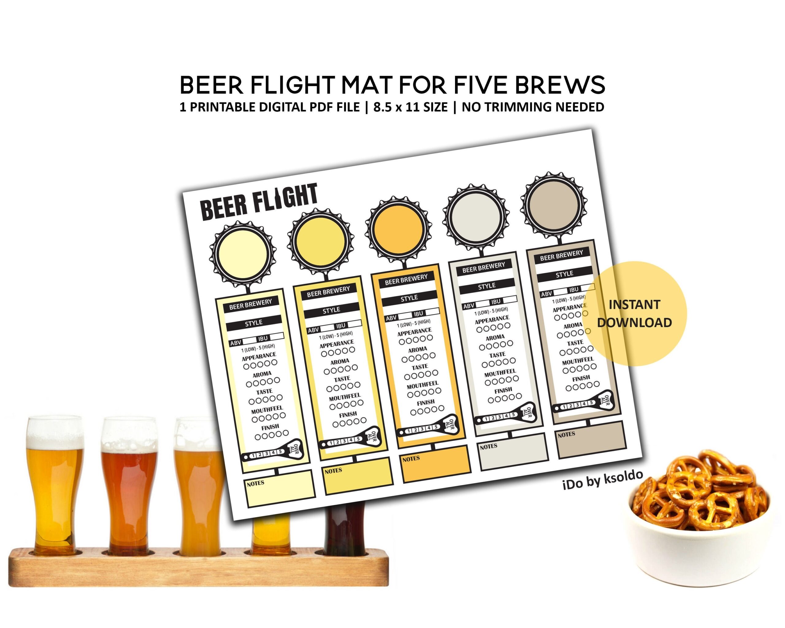 Printable Beer Flight Mat For 5 Brews Beer Tasting Beer Etsy