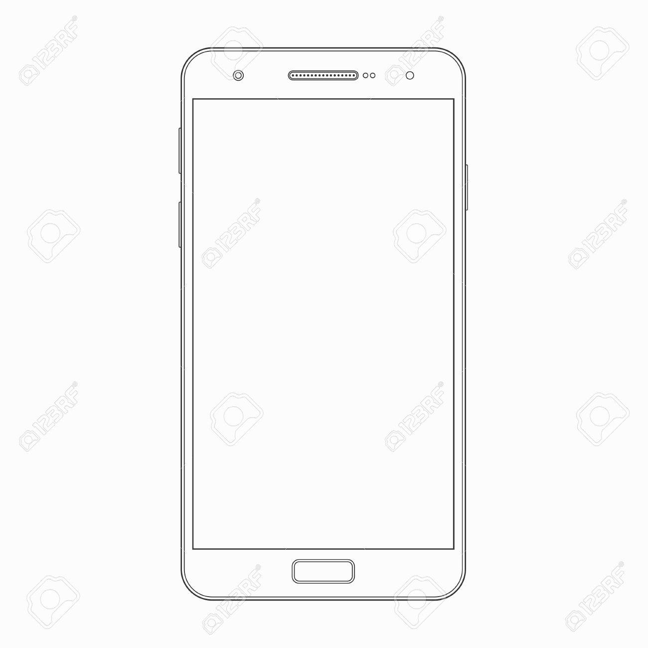 Smartphone Outline Template Vector Wireframe Contour Of Modern Smart Phone Mobile Phone Cellphone Isolated On White Background Blank Screen Mobile Device Gadget Icon Symbol Sign Royalty Free SVG Cliparts Vectors And Stock