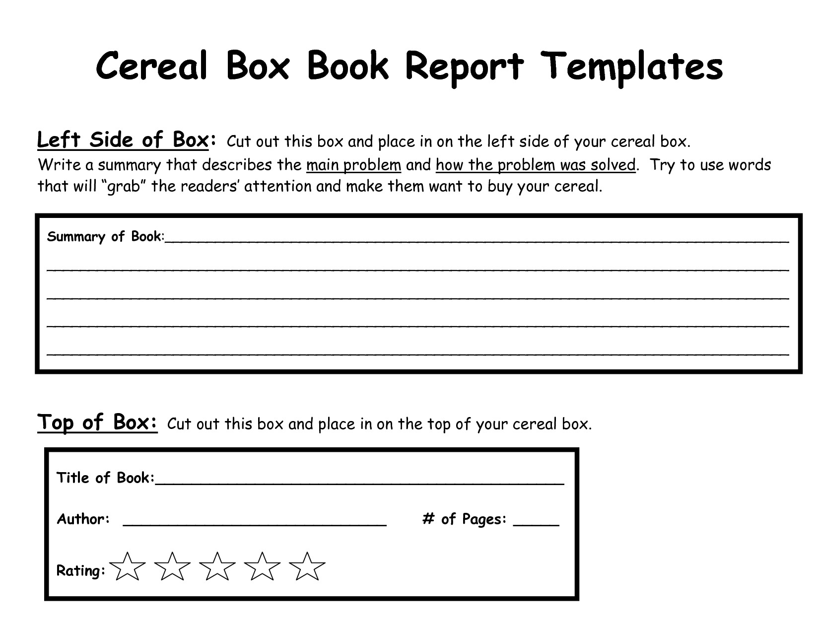 Cereal Box Book Report Template Cereal Box Book Report Book Report Templates Creative Book Report