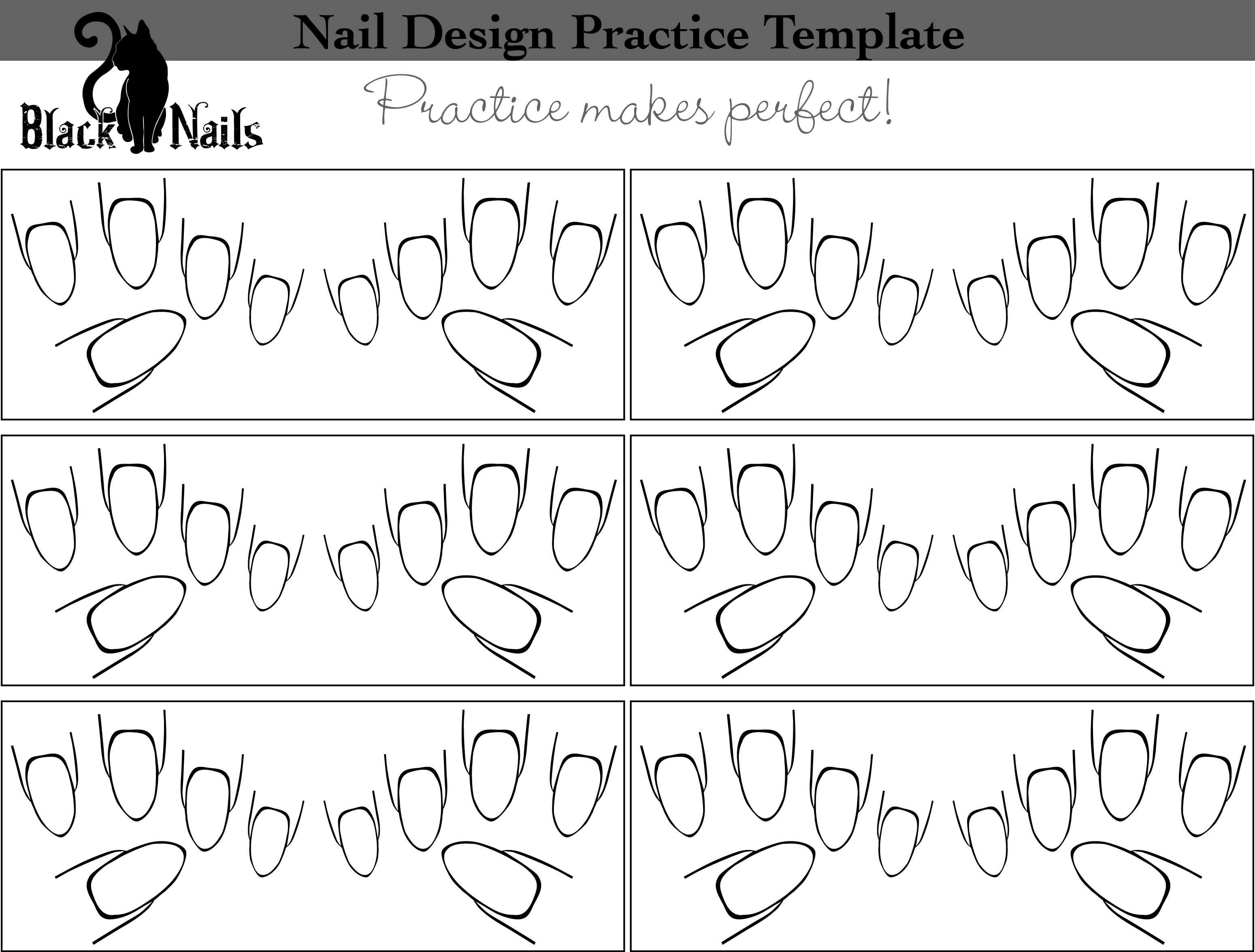 Nail Art Design Practice Sheet Full Hand Almond Printable Nail Art Printable Nail Art Templates Printable Nail Art Practice Sheet