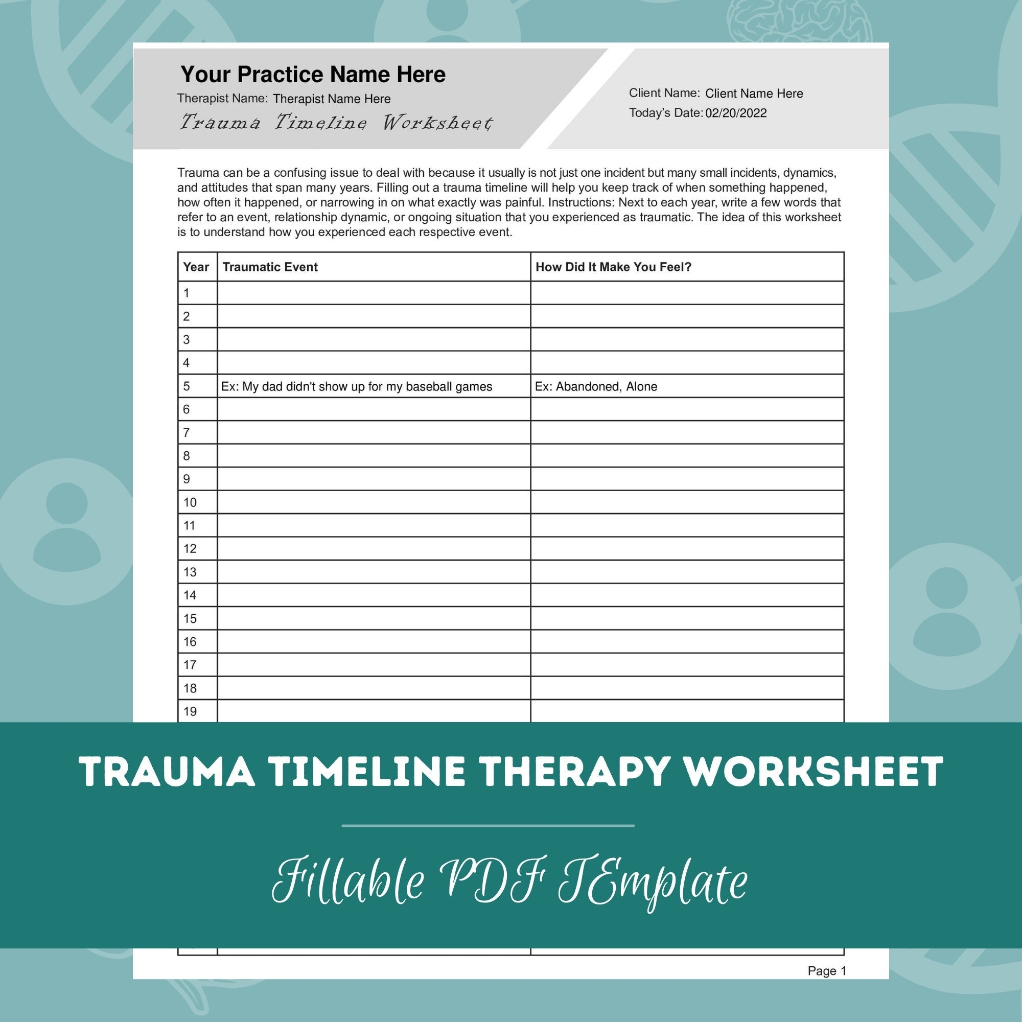 Printable Trauma Timeline Template