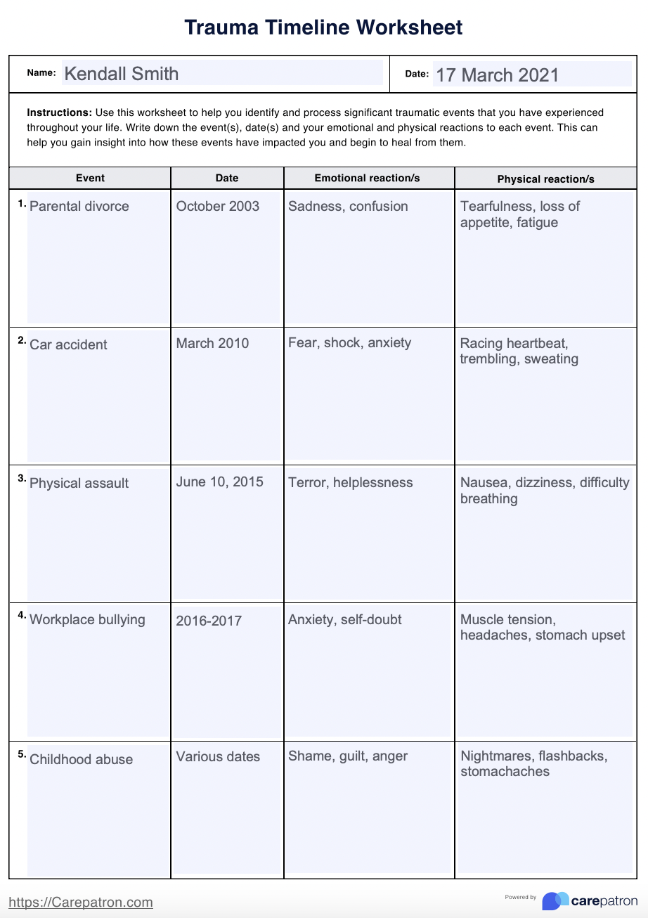 Trauma Timeline Worksheet Example Free PDF Download